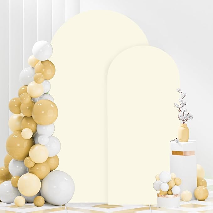 FANPROMS Ivory Arch Cover 2 Set 6FT 7.2FT Wedding Arch Backdrop Cover Spandex Fitted Wedding Arch Stand Covers 2-Sided Arched Covers for Bridal Shower Wedding Birthday Party Ceremony Decorations