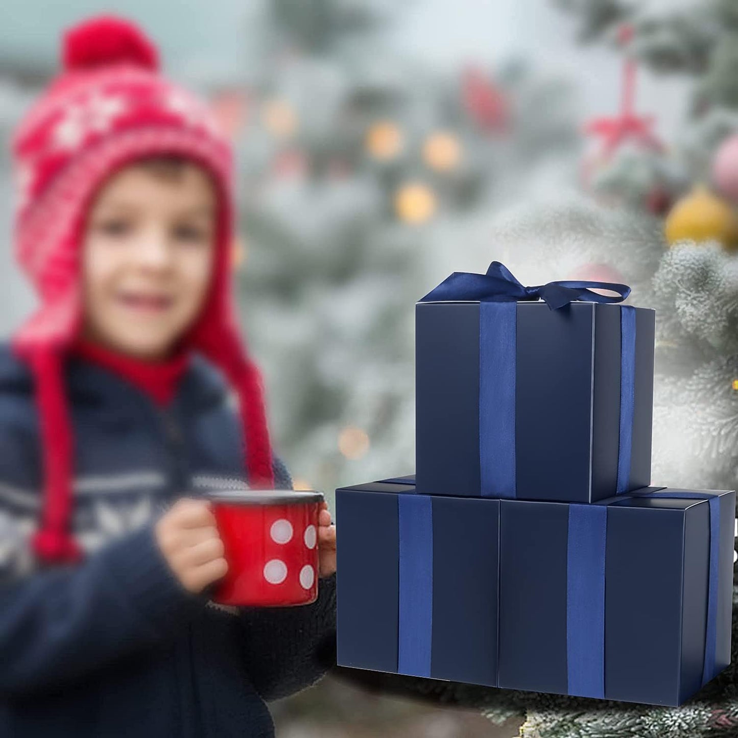 COTOPHER Small Gift Boxes 25 Pack 5x5x5 inches Blue Gift Boxes with Lids for Gifts, Crafting, Wedding Party Favor, Cupcake Boxes, Candy, Bridesmaids Proposal Box with Ribbons and Stickers