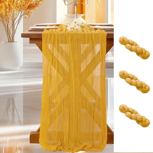 Cheesecloth Table Runner | Boho Fabric Cheese Cloth Table Runner Rustic Sheer Table Runners for Wedding, Bridal Shower, Birthday Party Décor(Gold, 10 ft Pack of 3)