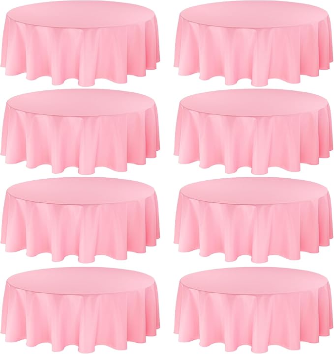 Fivenl 8 Pack Premium Round Tablecloth 108 Inch Pink Round Table Covers Bulk Washable Polyester Fabric Round Table Clothes for Wedding Party Reception Banquet Buffet Restaurant (Pink, 108 Inch)
