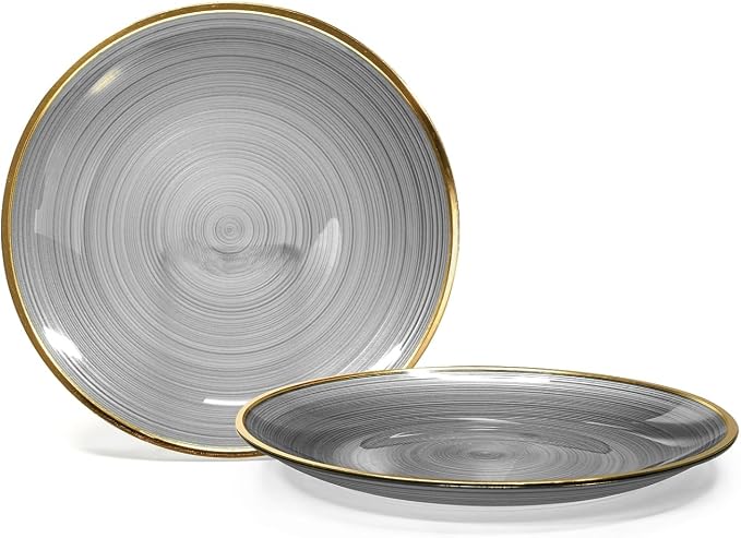 OCCASIONS 50 Black and Gold Plates for 25 Guests (Belize in Black & Gold) | China-Like Look, Fancy Heavy Duty Disposable Plastic Dinnerware Set, 10" Dinner & 7" Salad/Dessert, Wedding Party, BPA Free