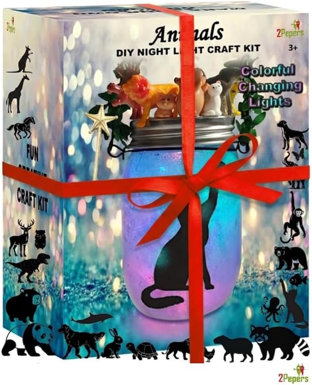 2Pepers DIY Animals Lantern Night Light Arts and Crafts for Kids Ages 3-12, Best Animal Gift for Boys & Girls, Make Your Own Birthday Present Toy Project