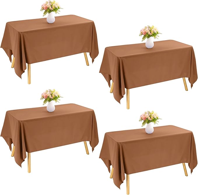 4 Pack Rectangle Tablecloth for 6 Foot Tables Washable Polyester Table Cover for Wedding Dining Table Parties Banquet (4, Brown, 60inch x 102inch)