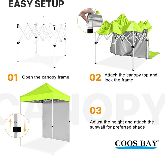 COOS BAY 5x5 Pop Up Canopy Tent with Side Wall, Easy Setup Portable Sun Shelter with Carry Bag, Outdoor Shade for Beach, Camping, Sports & Backyard, Neon Green
