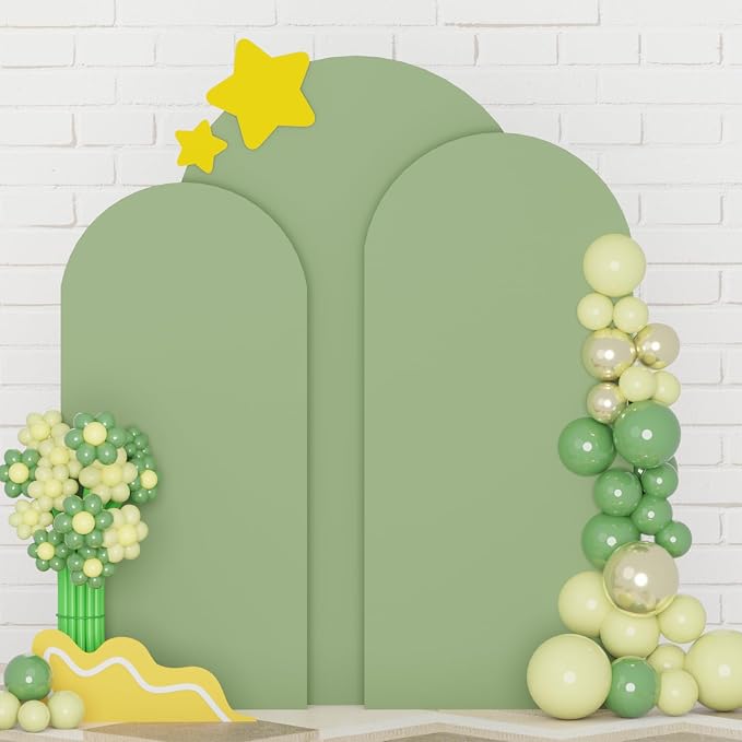 FUHSY Spandex Arch Cover Set 7.2FT, 6.6FT, 6FT Wedding Arch Backdrop Stand Cover Arch Covers Stretchy Backdrop Set of 3 Chiara Backdrop Stands Cover for Ceremony Baby Shower Sage Green Party Decor