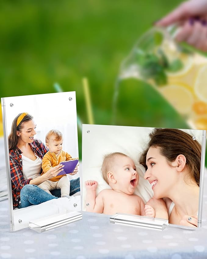 10 Pack Acrylic Picture Frame 5×7 Clear Double Sided Magnetic Photo Frame - Frameless Baby Friend Family Picture Desktop Display with Support Stand and Gift Boxes