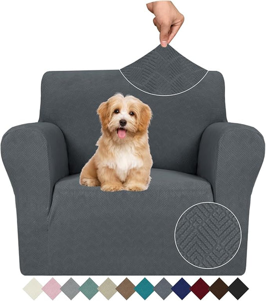 JIVINER Stretch Armchair Slipcovers, 1 Piece Chair Sofa Covers 1 Seater Couch Covers with Elastic Bottom for Kids, Pets (Small, Dark Gray Rhomb)