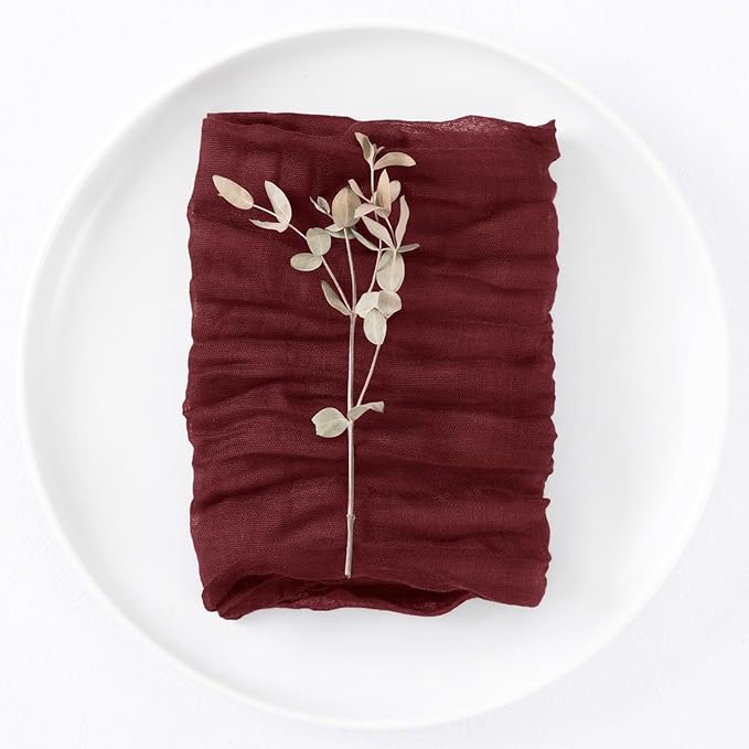 DeZerlor 12 Pack Burgundy Red Cheesecloth Napkins Spring Cloth Napkins Set of 12 Burgundy Dinner Napkins Bulk 21x21 Inches for Wedding Bridal Shower Baby Shower Parties