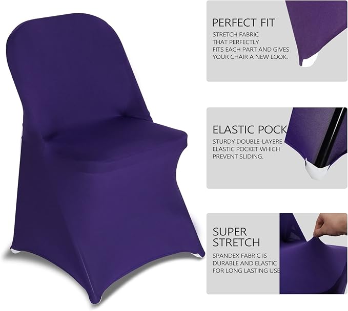 HAINARverS Folding Chair Covers for Wedding, 10pcs Stretch Spandex Washable Fabric Chair Cover, Decoration Chair Cover for Wedding, Party, Banquet, Birthday, Conference, Event(Purple, 10 PCS)