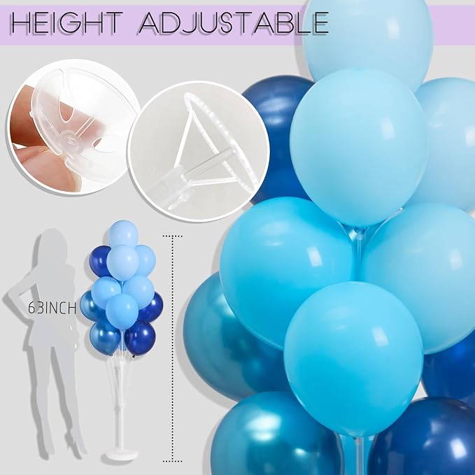 Balloon Sticks with Base for Floor&Table,Metallic Pearl Baby Blue Balloon Column Stand Kit Adjustable 20"-63",Base&Pole,Backdrop Decoration for Party Wedding Baby Shower Birthday
