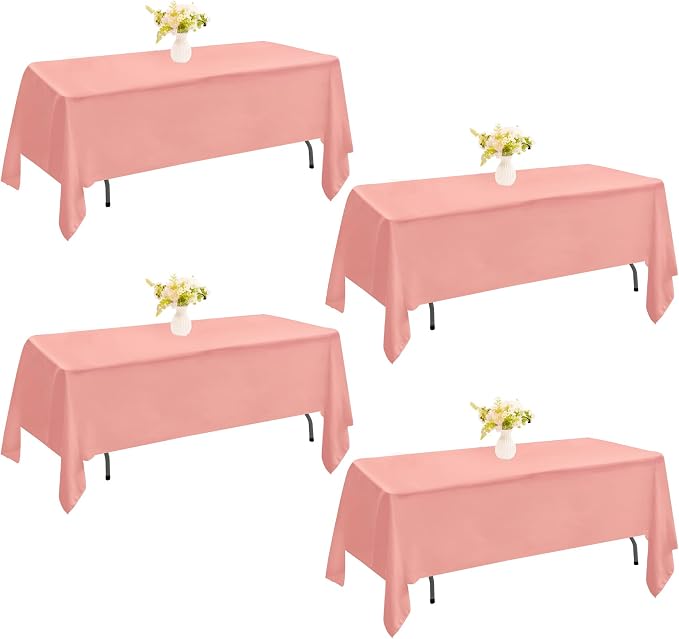 4 Pack Rectangle Tablecloth for 6 Foot Tables Washable Polyester Table Cover for Wedding Dining Table Parties Banquet（60x102 Dusty Rose）