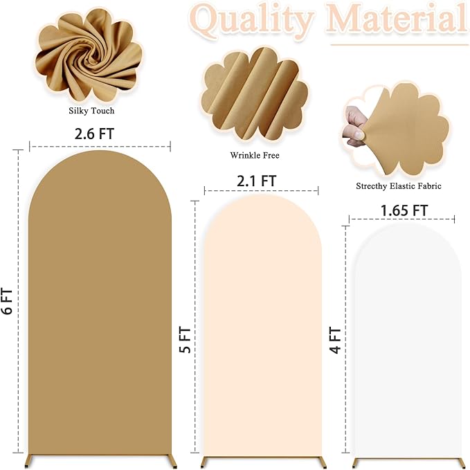 Set of 3 Wedding Arch Cover Brown Arches Backdrop Cover 6FT 5FT 4FT Spandex Backdrop Covers for Balloon Arch Stands Chiara Arched Covers Stretchy Backdrops for Baby Shower Graduation Party Decor