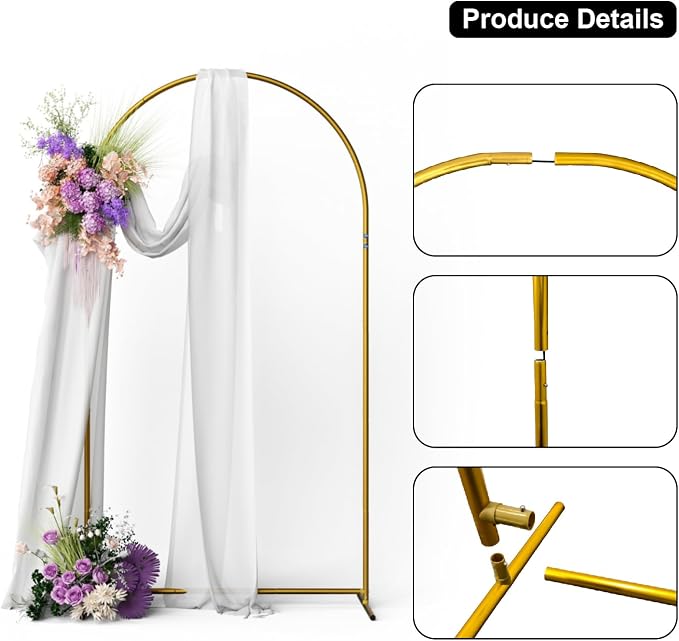 1 Sets Portable Metal Wedding Balloon Arch Stand(6FT), Backdrop Arch Stand for Baby Shower, Birthday, Parties, Anniversaries, Halloween, Christmas (Gold-6FT)
