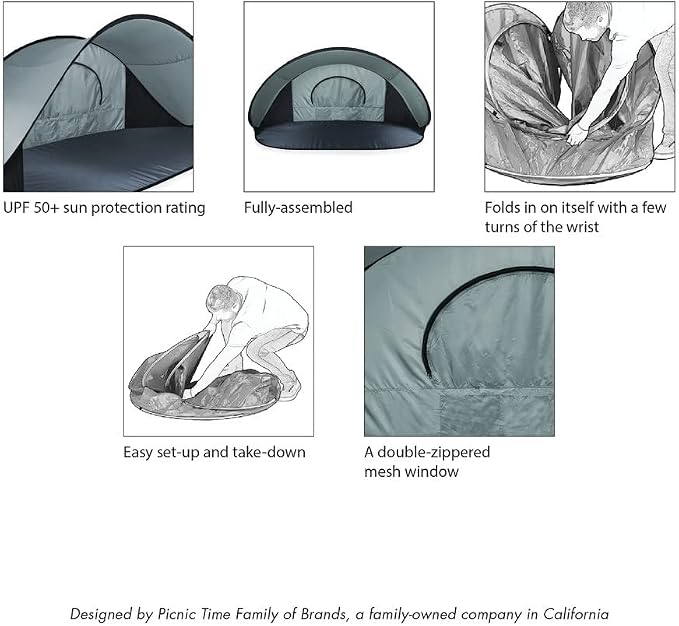 PICNIC TIME NCAA Georgia Tech Yellow Jackets Manta Portable Beach Tent, Pop Up Tent, Beach Sun Shelter Pop Up, (Gray with Black Accents)