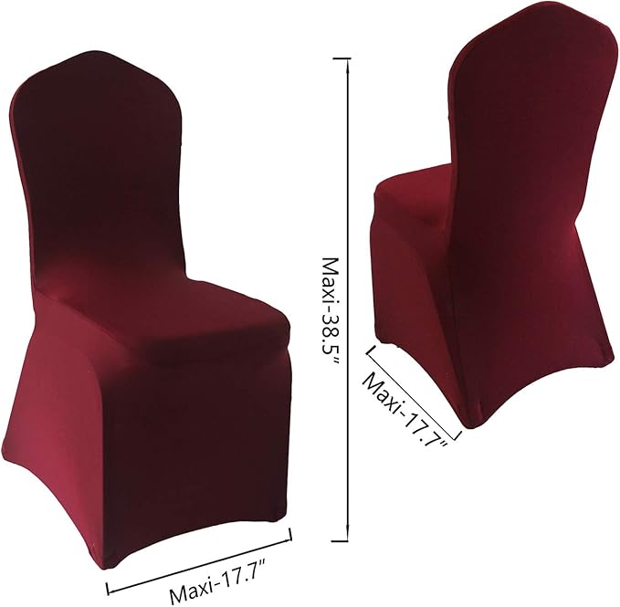 WELMATCH Burgundy Stretch Spandex Chair Covers - 50 PCS Wedding Events Party Universal Dining Decoration Scuba Elastic Chair Covers Good (Burgundy, 50)