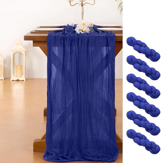 Cheesecloth Table Runner | Boho Fabric Cheese Cloth Table Runner Rustic Sheer Table Runners for Wedding, Bridal Shower, Birthday Party Décor(Royal Blue,Pack of 6)