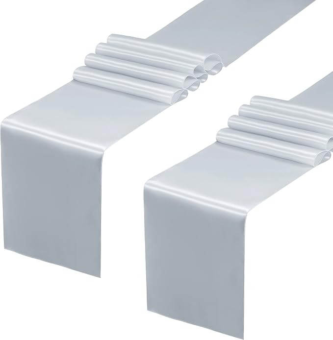 Horbaunal 2 Pack Silver Satin Table Runner 12 x 108 Inch, Smooth Table Runners for Wedding Banquets Birthday Party