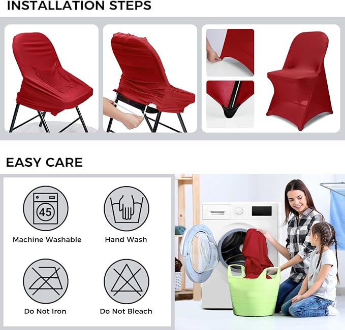 Babenest Spandex Folding Chair Covers Upgraded Universal Stretch Washable Fitted Chair Slipcovers Protector for Wedding, Holidays, Banquet, Party, Celebration (30, Red)