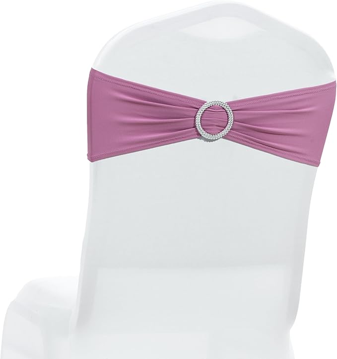 MDS Pack of 250 Spandex Chair Sashes Bow Universal fits Elastic Stretch Chair Bands Ties with Buckle for Wedding Party Banquet Events Decoration Spandex Slider Sashes Bow - Dusty Pink