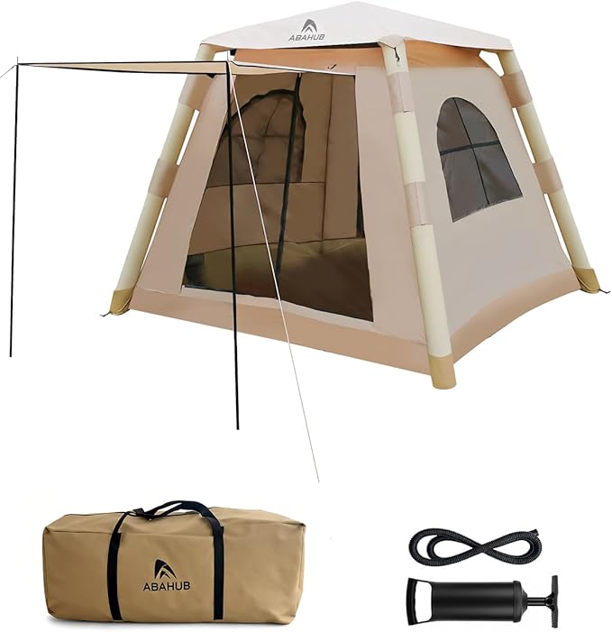 Abahub 2-4 Person Inflatable Camping Tent with Hand Pump, Easy Setup Blow Up Tent with Built-in Canopy, Waterproof 210D Oxford Fabric, Breathable & Ventilated Outdoor Glamping Tent