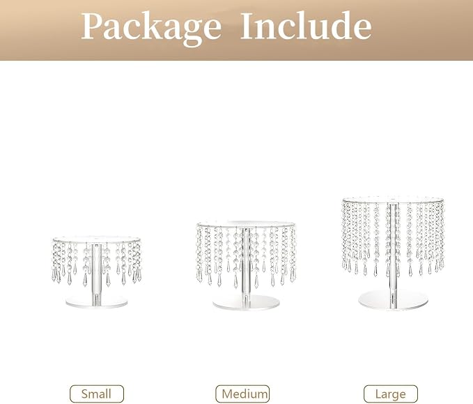 Crystal Cake Stand for Party, Clear Acrylic Cake Stand Sets for Dessert Table, 3Pcs Round Cake and Cupcake Stand for Wedding Birthday Party Event Decorations