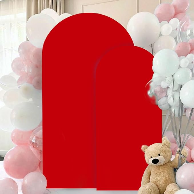 FANPROMS Wedding Arch Covers Set of 2 Red Arch Cover 6FT 7.2FT Spandex Arch Cover for Metal Frame Stand Balloon Arched Stand Cover Round Top Arch Covers for Wedding Birthday Party Decorations