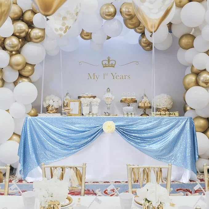 Eternal Beauty Baby Blue Tablecloth, 60x102 Inch Sequin Rectangle Table Cover for Cake Dessert Exhibition Party Birthday Events