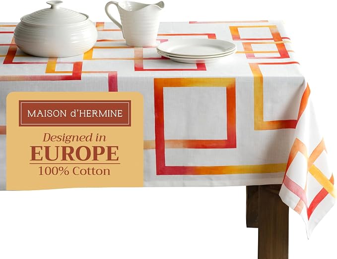 Maison d' Hermine Table Cloth Square Table 100% Cotton 54 x 54 Inches Tablecloth Reusable Decorative for Dining Kitchen Room Farmhouse Party Home Hotel Restaurant Spring Summer - Summer Maze