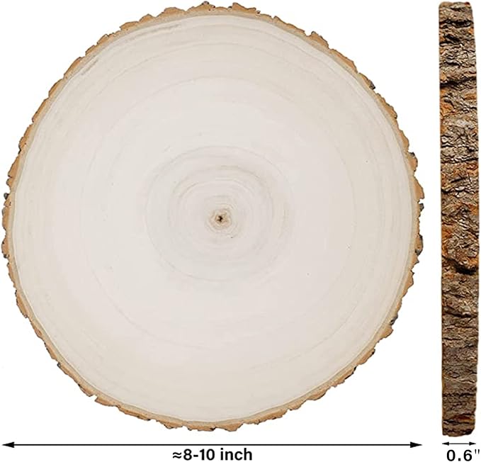 Prsildan 4 Pack Large Wood Circle Slices, 8 to 10 Inches DIY Unfinished Wood Table Centerpieces, Natural Rustic Round Crafts for Indoor Christmas Wedding Party Décor