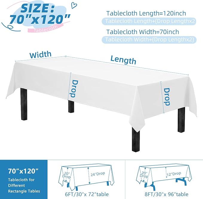 WIGENIUS 10 Pack White Table Cloth Rectangle Tablecloths 70X120 Inch,Polyester Table Cloth for 8 Foot Rectangle Tables,Wrinkle Resistant Washable Fabric Table Covers for Party,Wedding Banquet