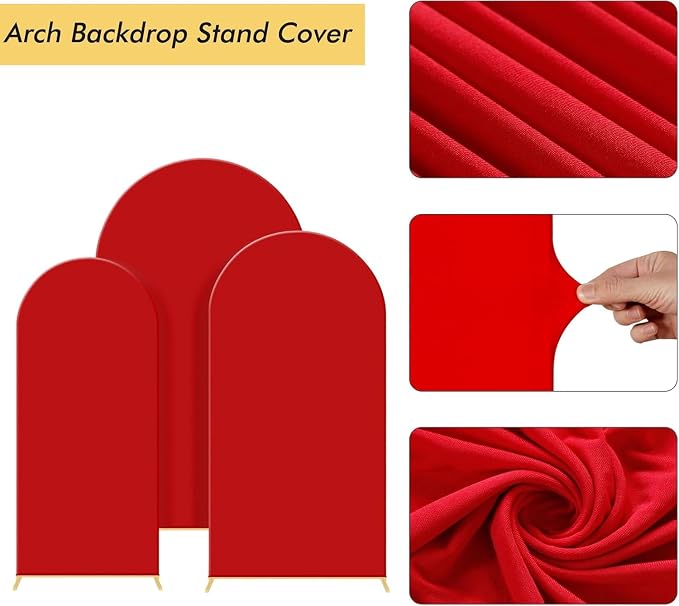 Gawicpy Wedding Arch Backdrop Stand Set Metal Arch Backdrop Stand with Wedding Arch Cover, Wedding Balloon Arch Backdrop Stand for Birthday, Baby Shower, Anniversary (Red, 5.9FT+6.6FT+7.2FT)