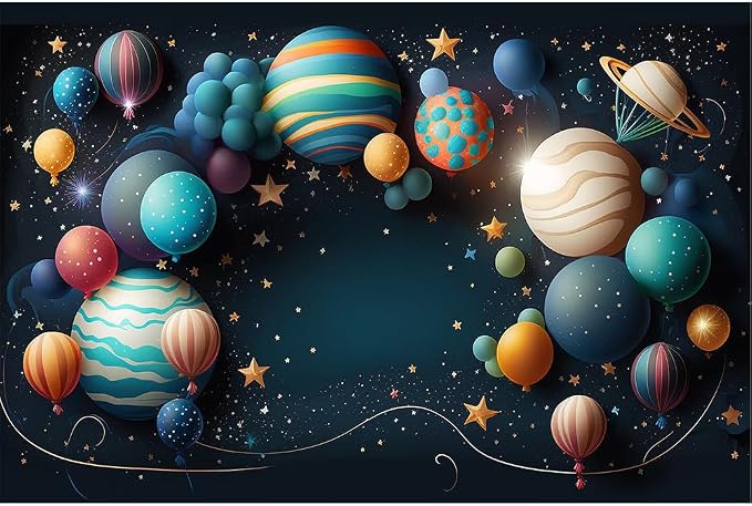 7x5ft Planetary Solar System Backdrop Outer Space Theme Photography Background for Astronaut Baby Kids Birthday Party Cake Smash Decoration Banner