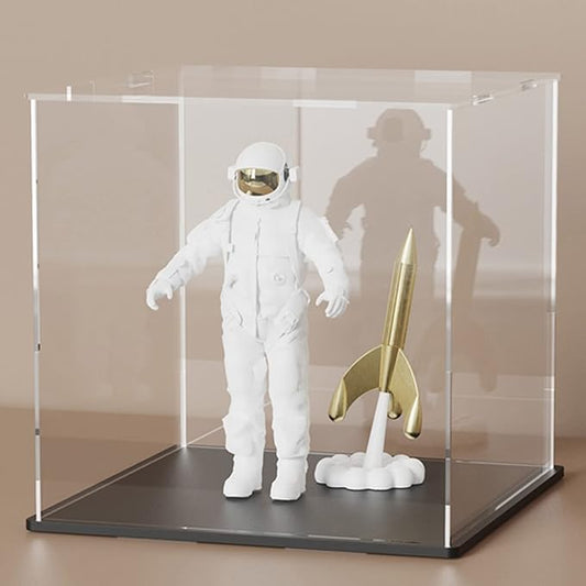 SVENJBB Acrylic Display Case, 8x8x8 Inch Cube, Clear Acrylic Box with Matte Black Base and Lid for Collectibles and Figures
