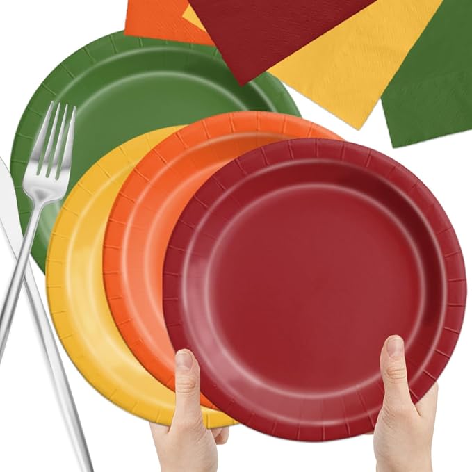 CMUSKO 60pcs Fall Plates and Napkins - Autumn Harvest Leaves Color Tableware Set for Thanksgiving, Birthday, Wedding