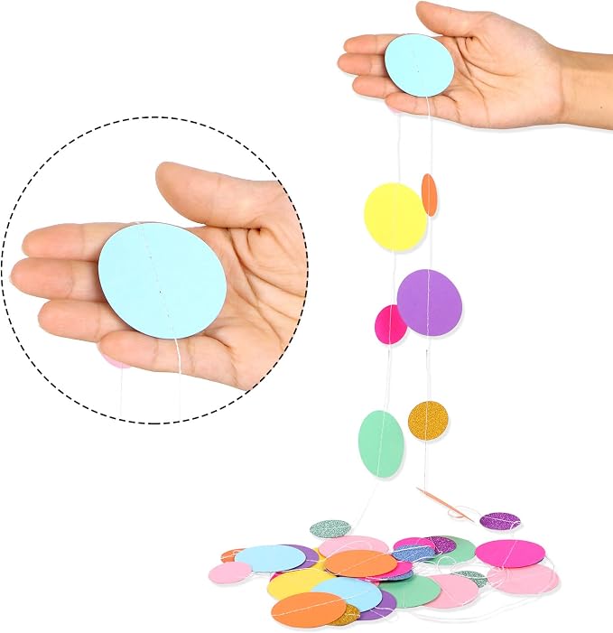 Outus 20 Pieces Colorful Circle Garland Banner Hanging Paper Dot Decorations for Classroom, Birthday Party, Baby Shower, Wedding Backdrop & Photo Booth Graduation Decor (Rainbow)