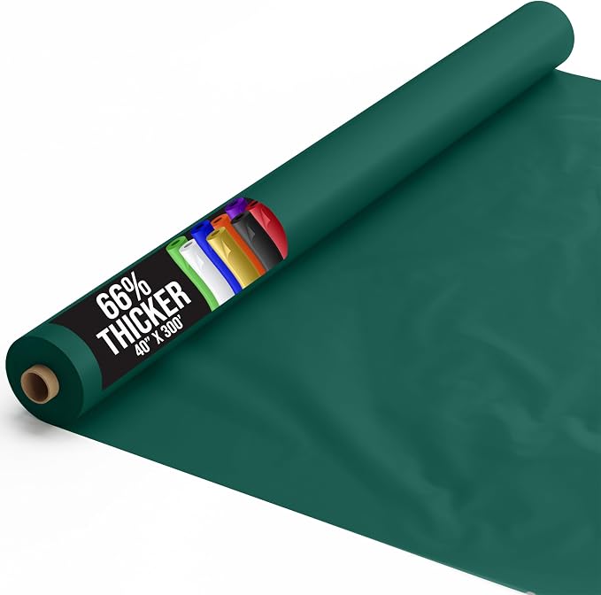 Party Solids 66% Thicker Premium Dark Green Plastic Table Cover Roll 40" X 300' Table Cloth Plastic Cover Roll Quality Thick Banquet Rolls Disposable Tablecloth Rolls Strong American Based Company