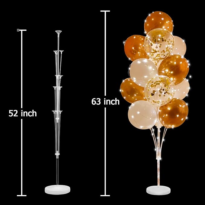 Cicicooie Centerpieces Balloon Holder Decoration with String Light 2 Set Champagne Gold Balloon Stand Kit for Floor for Propose Wedding Birthday Party