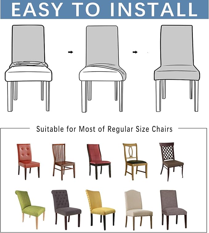 Qubjus Dining Chair Covers, Solid Pu Leather Waterproof Oilproof Dining Chair Protector Cover Slipcover (White, 6 Pack)