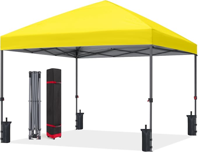 ABCCANOPY 10x10 Pop Up Canopy Tent, Easy Setup Instant Shelter with Wheeled Bag, Heavy Duty Outdoor Canopy for Beach, Market, Backyard, UV Protection, Outdoor Weather Protection (Yellow, 10x10)