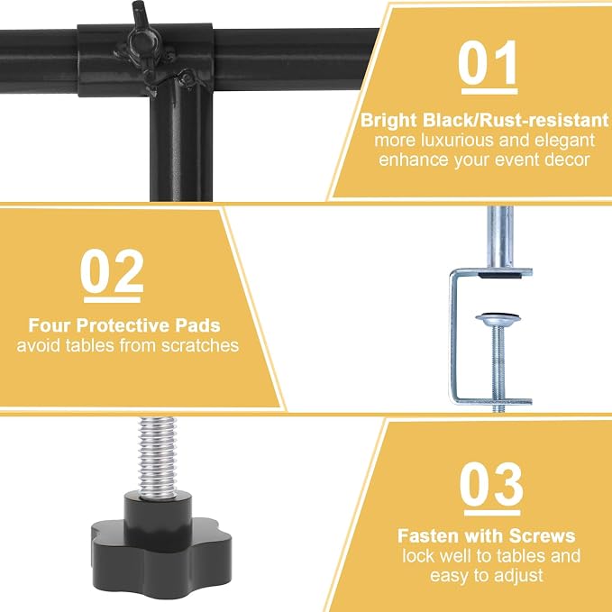 Over The Table Rod Stand with Clamps Adjustable 15''-47'' Tall 31"-90" Length Table Arch Stand with Clamps for Wedding Birthday Home Party Decoration (Black)