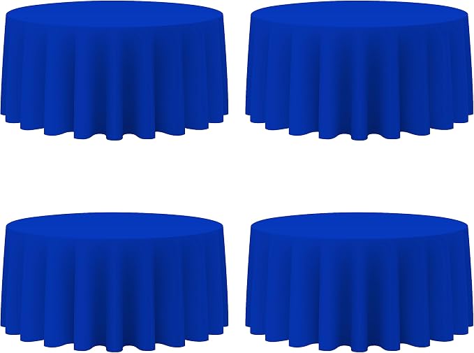 BRILLMAX 4 Pack Royal Blue Round Tablecloths 132 Inch for 72” Tables - 150 GSM Polyester Fabric, Floor Length Drop, Water, Stain & Wrinkle Resistant Cloth Cover for Wedding Reception Banquet Dining