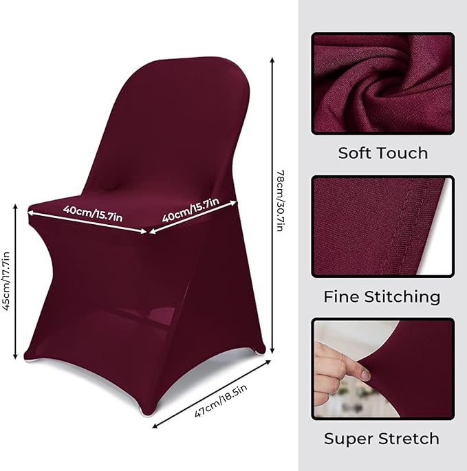 Babenest Spandex Folding Chair Covers Upgraded Universal Stretch Washable Fitted Chair Slipcovers Protector for Wedding, Holidays, Banquet, Party, Celebration (50, Burgundy)
