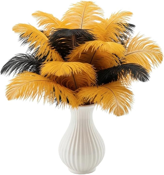 Lamar 20Pcs 10-12'' Black and Gold Ostrich Feathers - 1920s Style Gatsby Party Decorations, Masquerade Party Centerpieces, Great Gatsby Decor, Wedding, Party Supplies