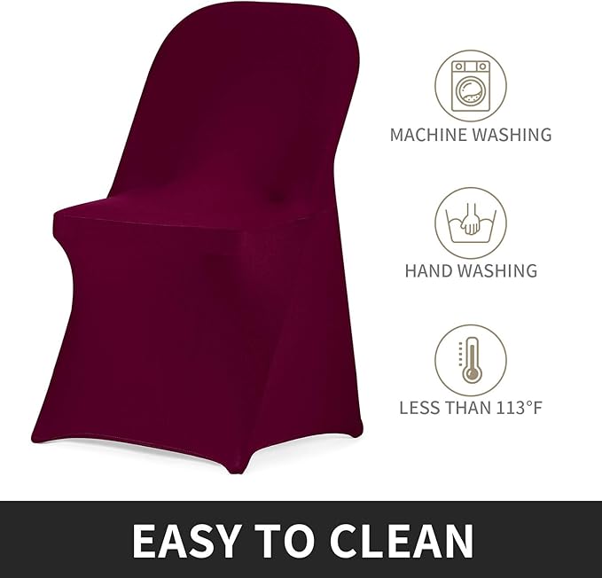 Peomeise Stretch Spandex Folding Chair Cover for Wedding Party Dining Banquet Event (Burgundy,25pcs)