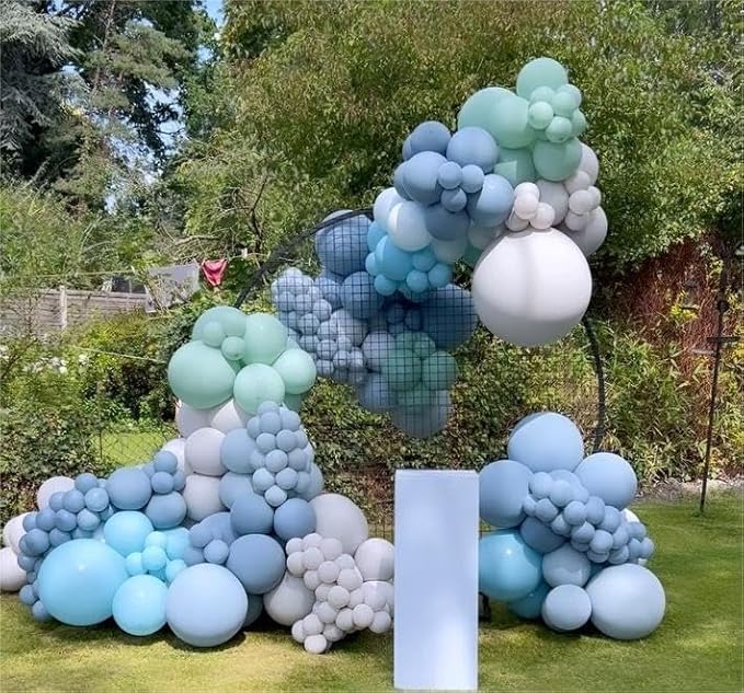 Dusty Blue Double Stuffed Balloons Different Size 115Pcs 5/10/12/18" Slate Dusty Blue Balloons Garland kit for Birthday Baby Shower Bridal Shower Gender Reveal Bear Neutral Theme Party