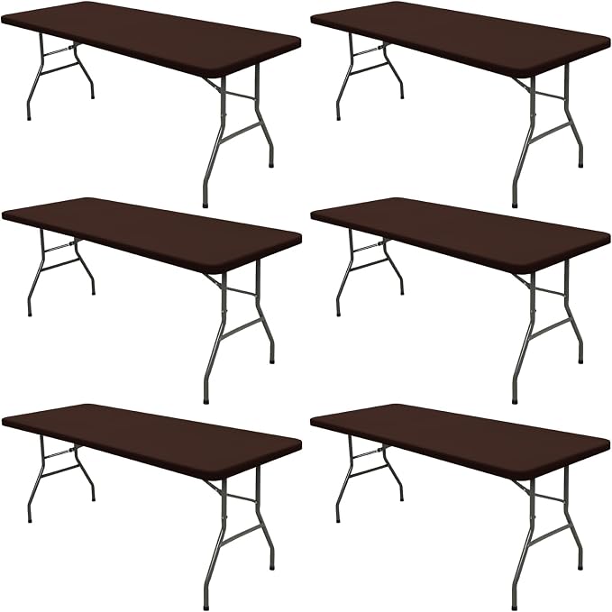 6 Pack Picnic Table Cover Fitted 8 Foot Tablecloth for Rectangle Tables Elastic Waterproof Stretch Washable Patio Folding Outdoor Spandex Table Cloth for Camping Banquet and Parties (Coffee 30" x 96")
