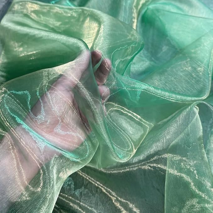 YYCRAFT Two Tone Sheer Organza Fabric by The Yard for Curtain Weddings Decor 5 Yards, Green/Yellow