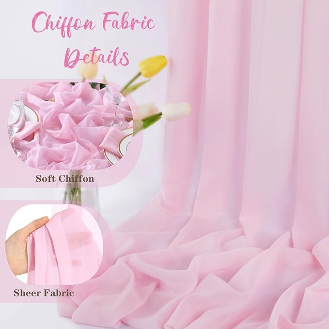 3 Yard Pink Chiffon Fabric by The Yard, 58 Inch Wide Elegant Sheer Chiffon Fabric for Wedding Costume Sewing Clothing Crafting Table Runner DIY Project