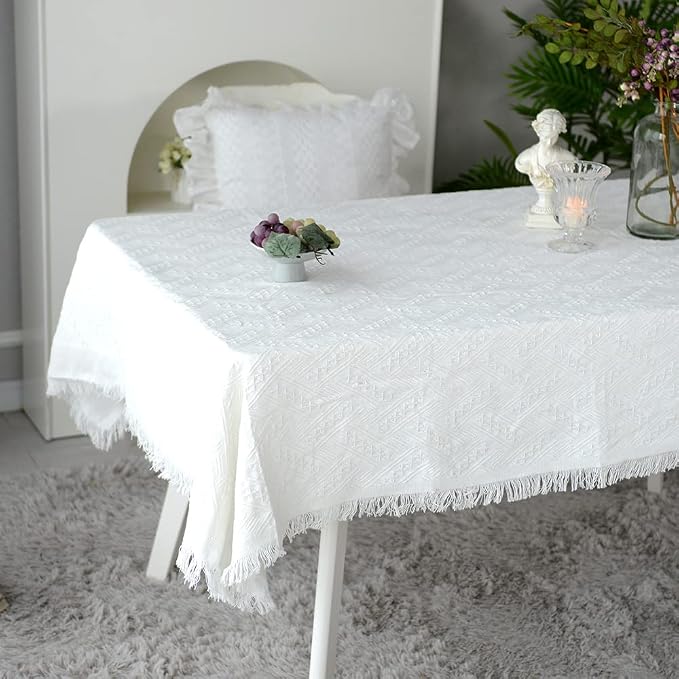 ARTABLE Small LaceTablecloth Embroidery Table Cloth Vintage Farmhouse Rustic Table Cover for Home Kitchen Wedding Outdoor Indoor Party Decor (52 x 70 Inch, Offwhite)