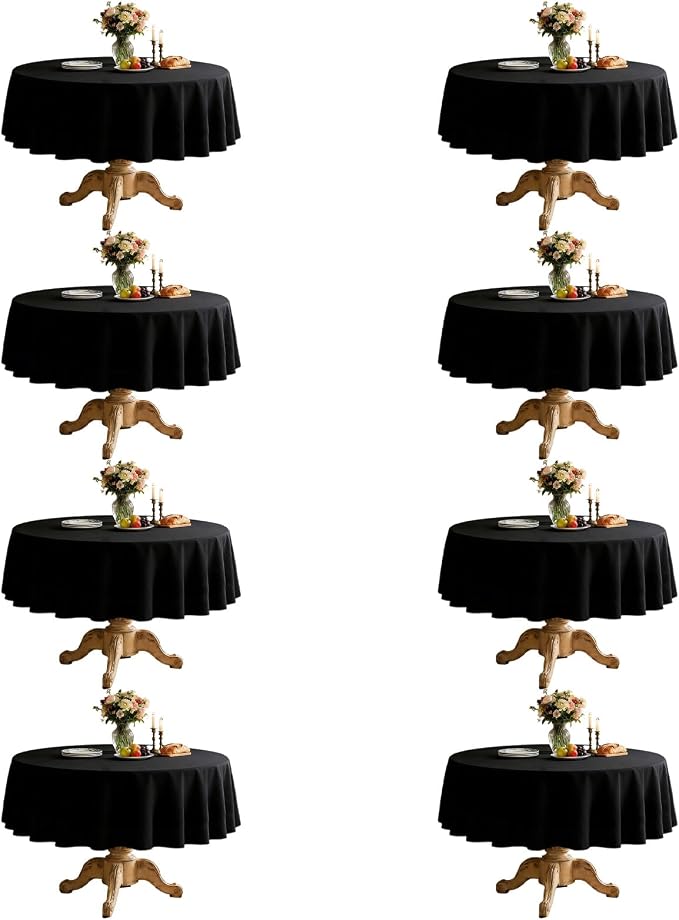 8 Pack Black Round Tablecloth 70 Inch Round Table Cloth Fits 24-58 Inch Tables, Wrinkle Resistant and Washable Polyester Fabric Table Cloth Round Table Cover for Dining Wedding Banquet Party